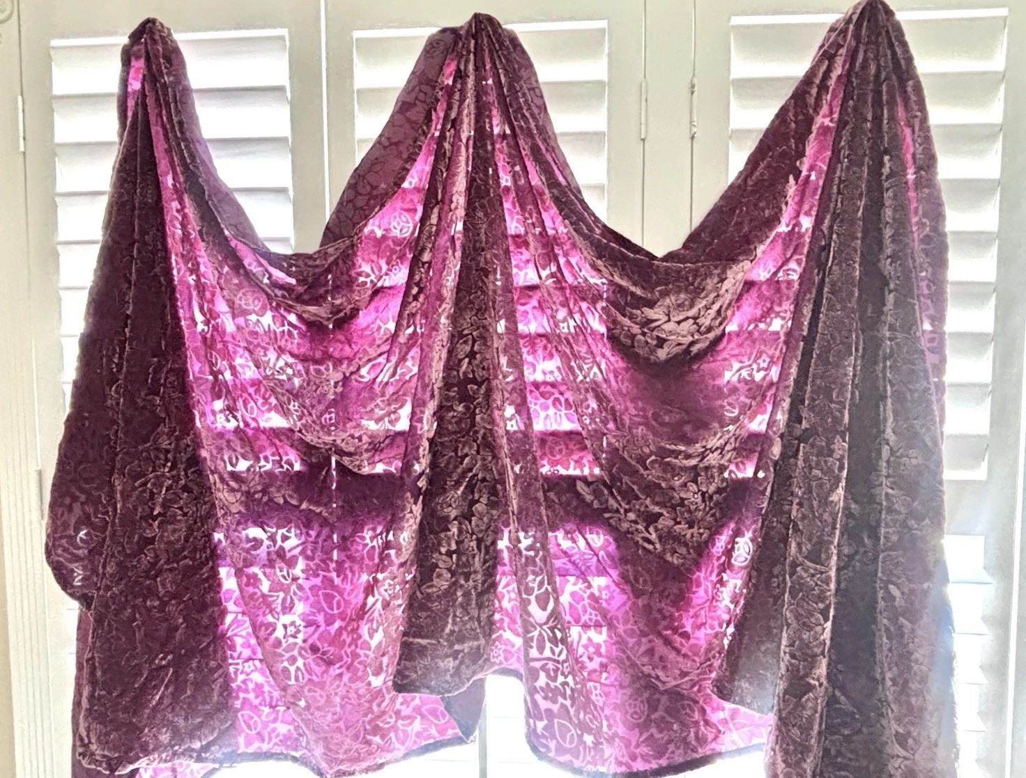 (3) 90’s Burnout Velvet Draping Swags Plum Window Scarf Floral Moody Witchy Boho
