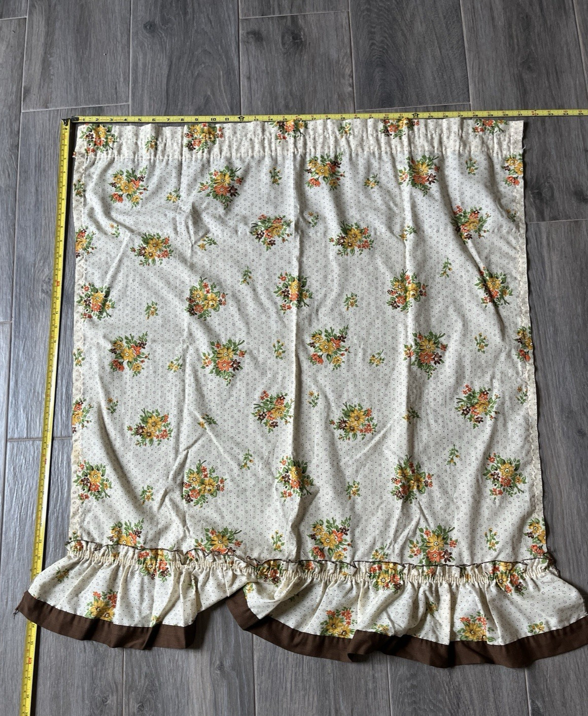 Vintage PR 1970s Floral Cafe Curtains Swag Valance with Ruffles Retro