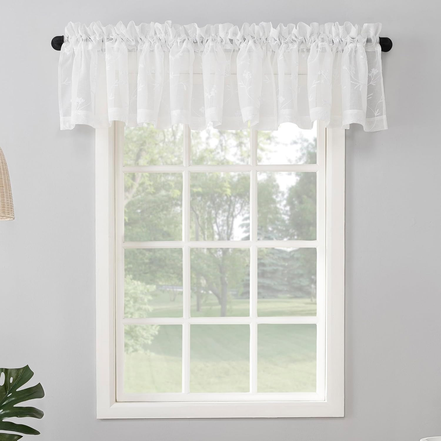 Delia Embroidered Floral Sheer Rod Pocket Curtain Valance, 50″ X 17″, Ivory Off-