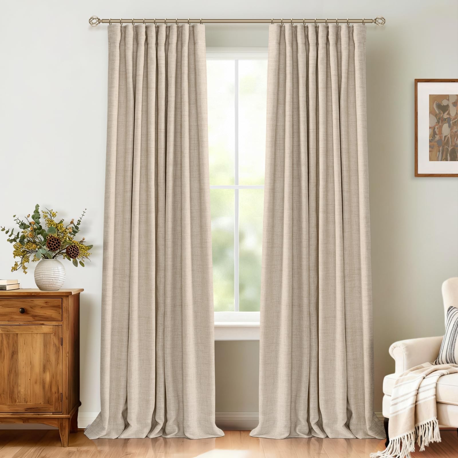 Full Blackout Curtains for Bedroom 96 inch Length 2 Panels Set, Clip Rings/Ro…
