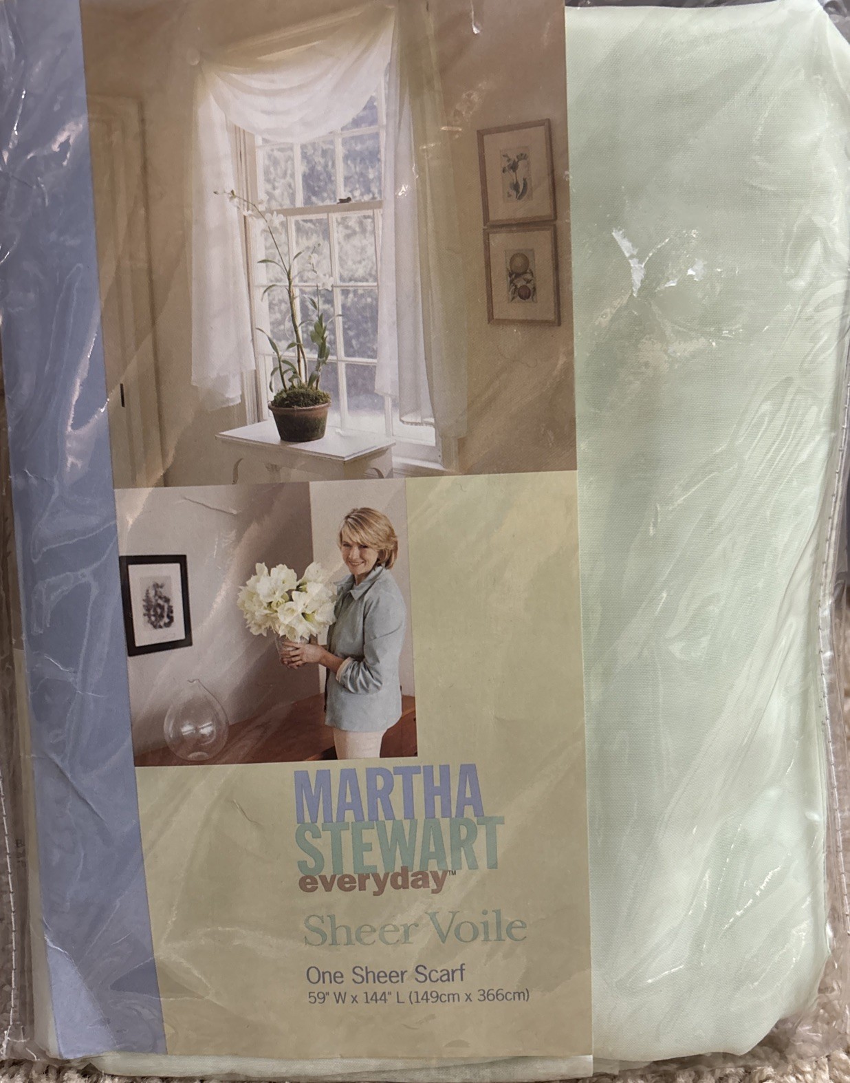 Vintage 1998 Martha Stewart Sheer Voile Scarf 59” W X 144” L Water Green