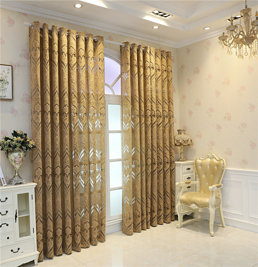European Style Floral Embroidered Semi Sheer Voile Curtain for Bedroom 1 Panel