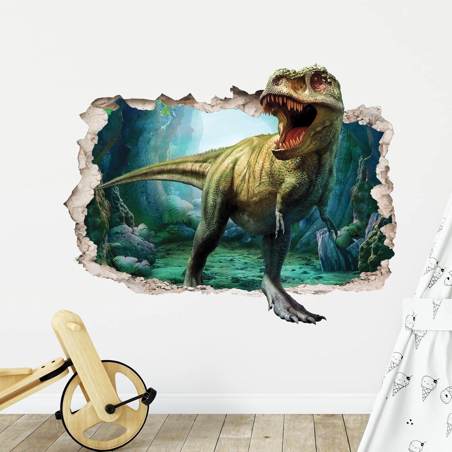 Supzone Large 3D Broken Dinosaur Wall Decals for Boys Room, Multi-colored