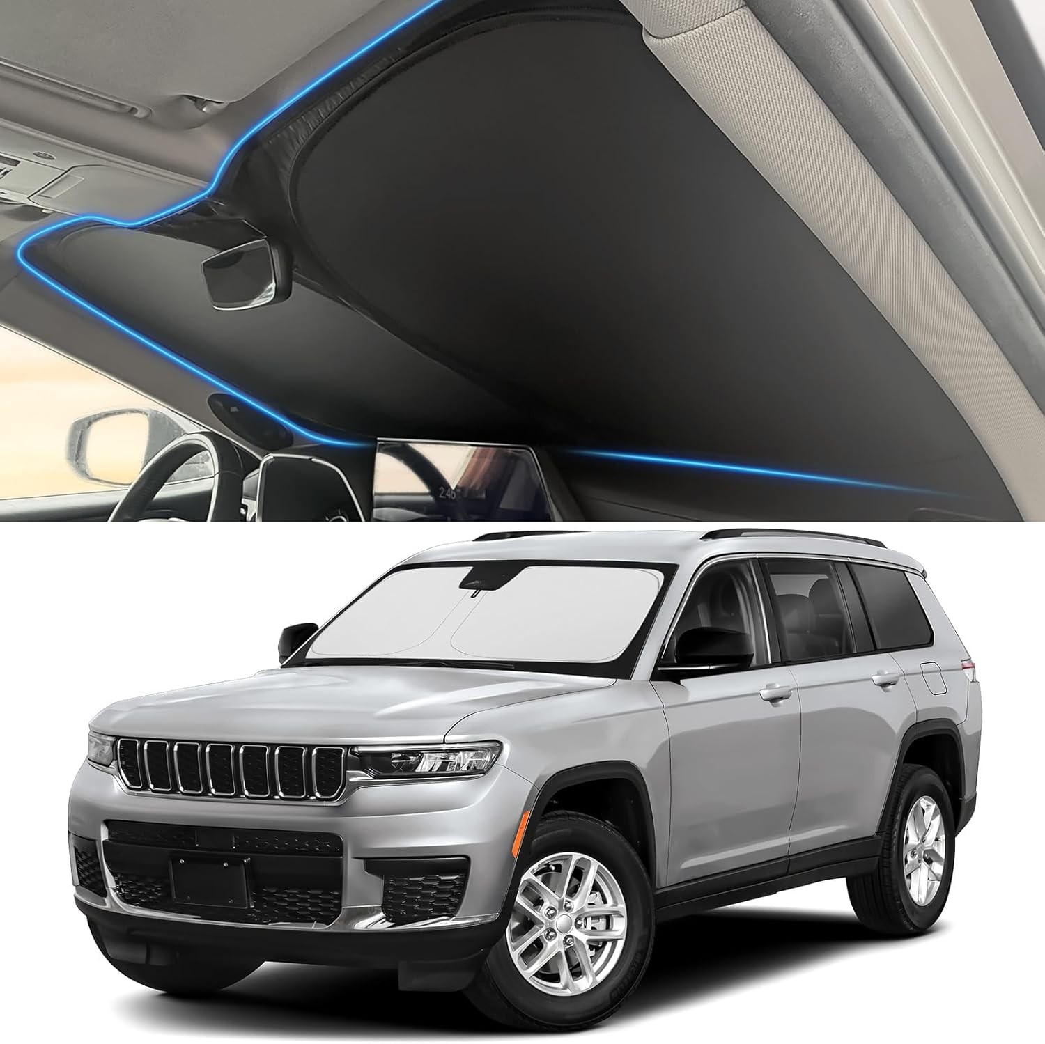 Windshield Sun Shade for Jeep 2014-2025 2026 Grand Cherokee Accessories (OEM Siz
