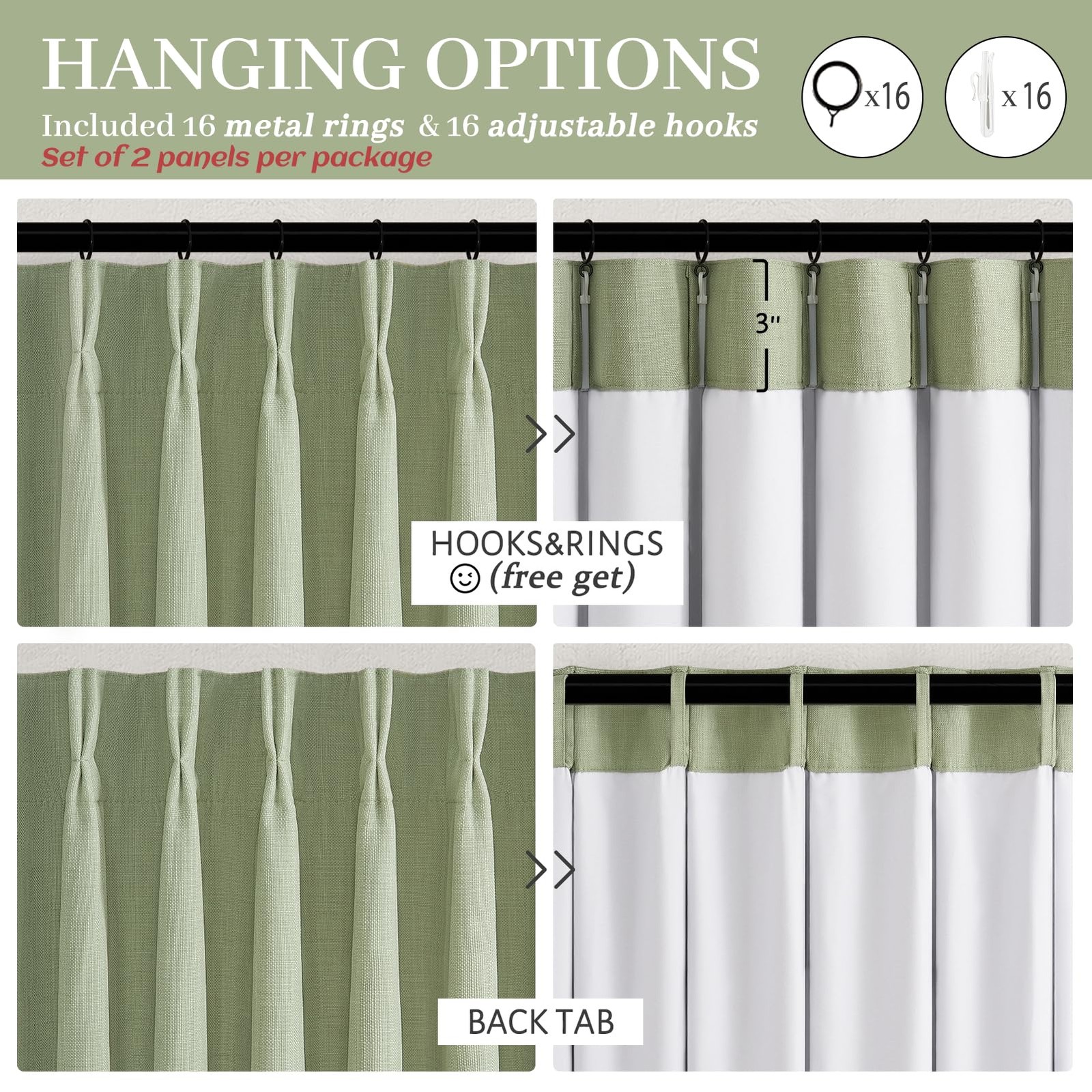 120 Inch Extra Long Sage Green Blackout High Ceiling Curtains for Living Room…