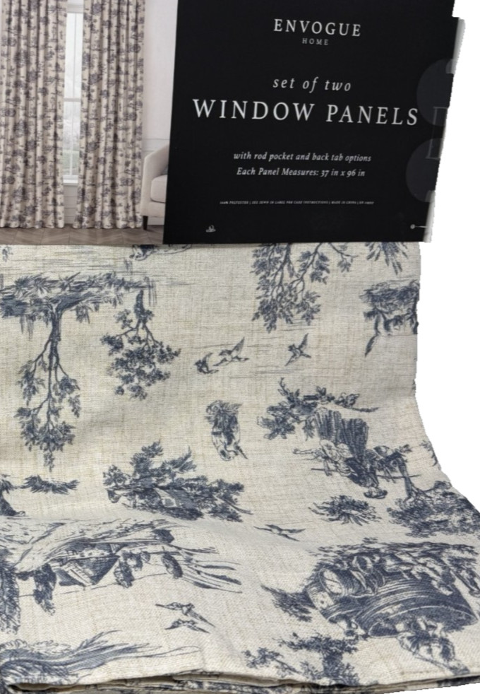 New Envogue French Country Toile Cottage Drapes Curtains 37″ x 96′ Set of 2