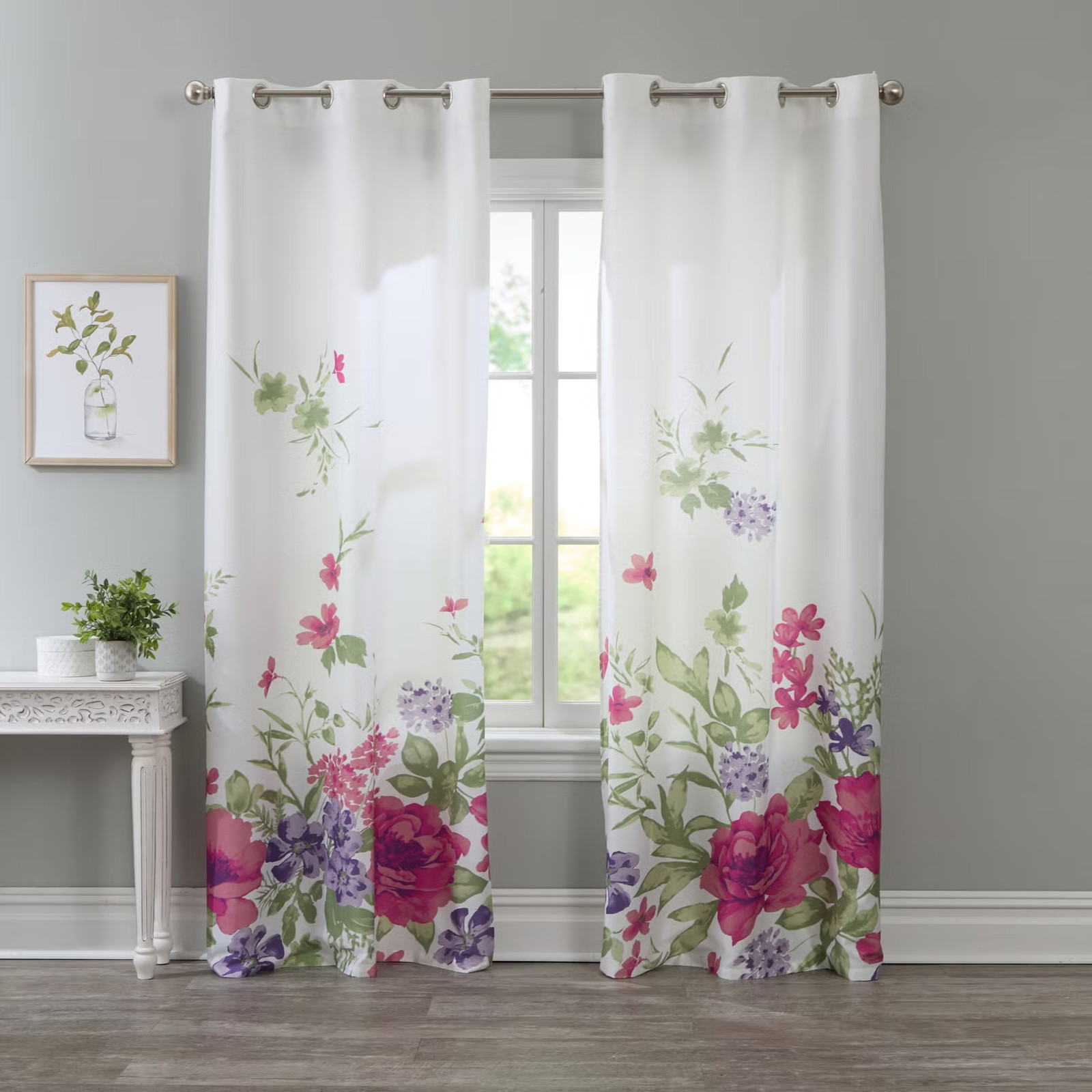 BrylaneHome Secret Garden Window Panels, 2 Piece Set – 112″W 84″ L, Pink