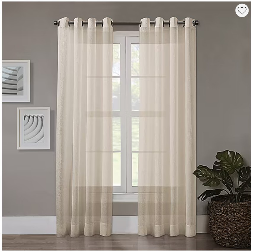 Regal Home Sheer Crushed Voile Grommet Top Single Curtain Panel – Choose Options