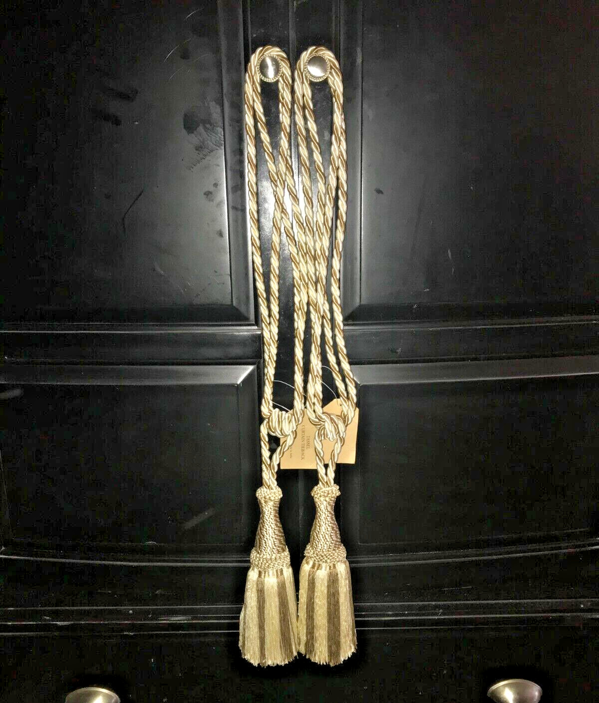 Set Large Curtain Tieback Fringe Tassel Hollywood Regency 11in Cream Beige Ivory