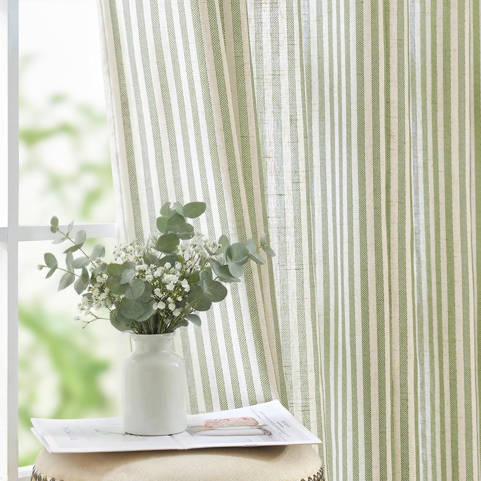 Linen Curtains for Living Room Sage Green on Beige Striped Curtains for Bedro…