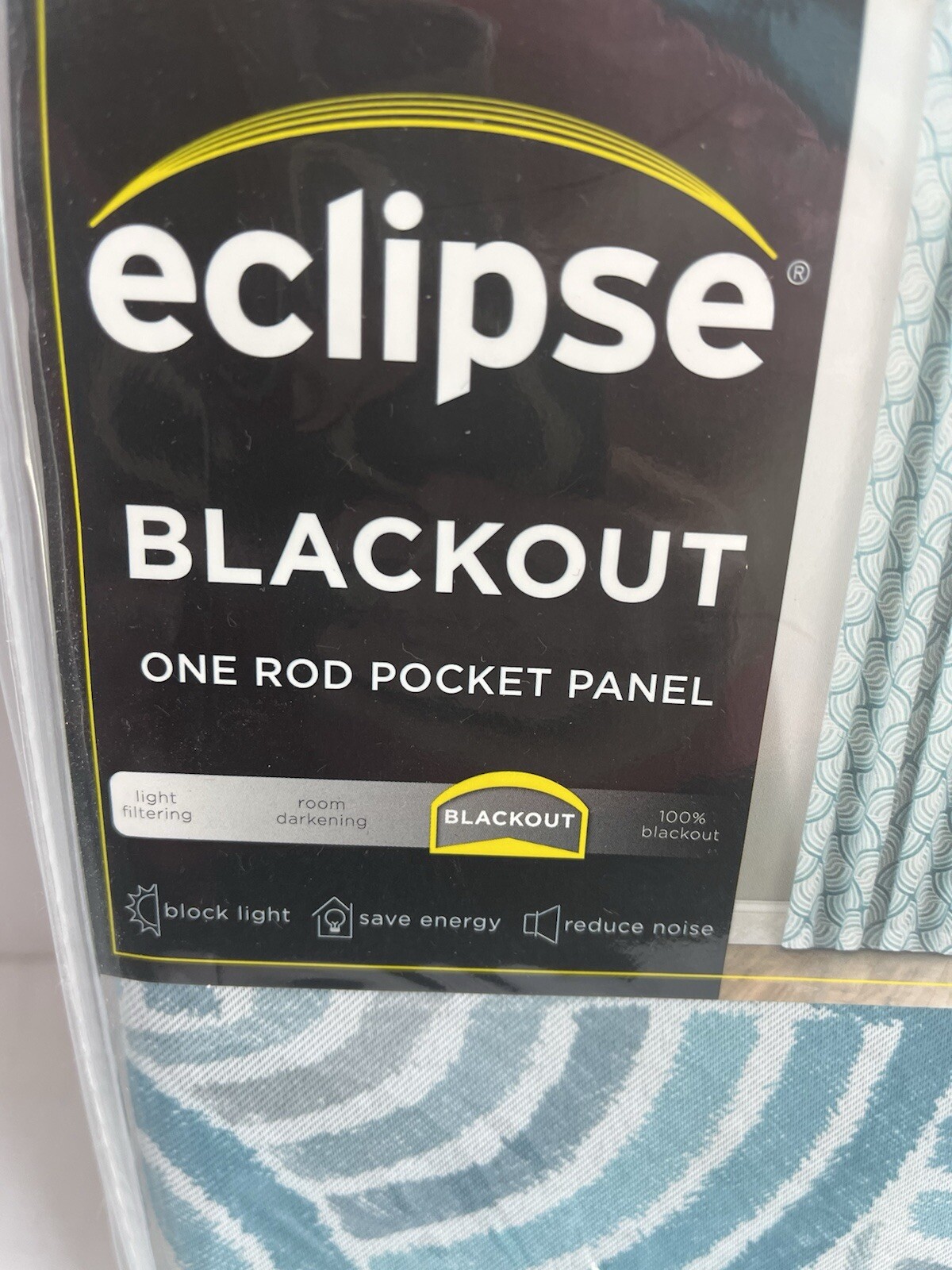 NEW Eclipse Blackout Panel Curtain 37”WX84”L ONE PANEL Benchley Teal Pattern