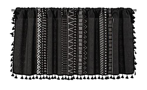 Boho Tassels Kitchen Valances for 18″W x 59″L (Pack of 1) Black