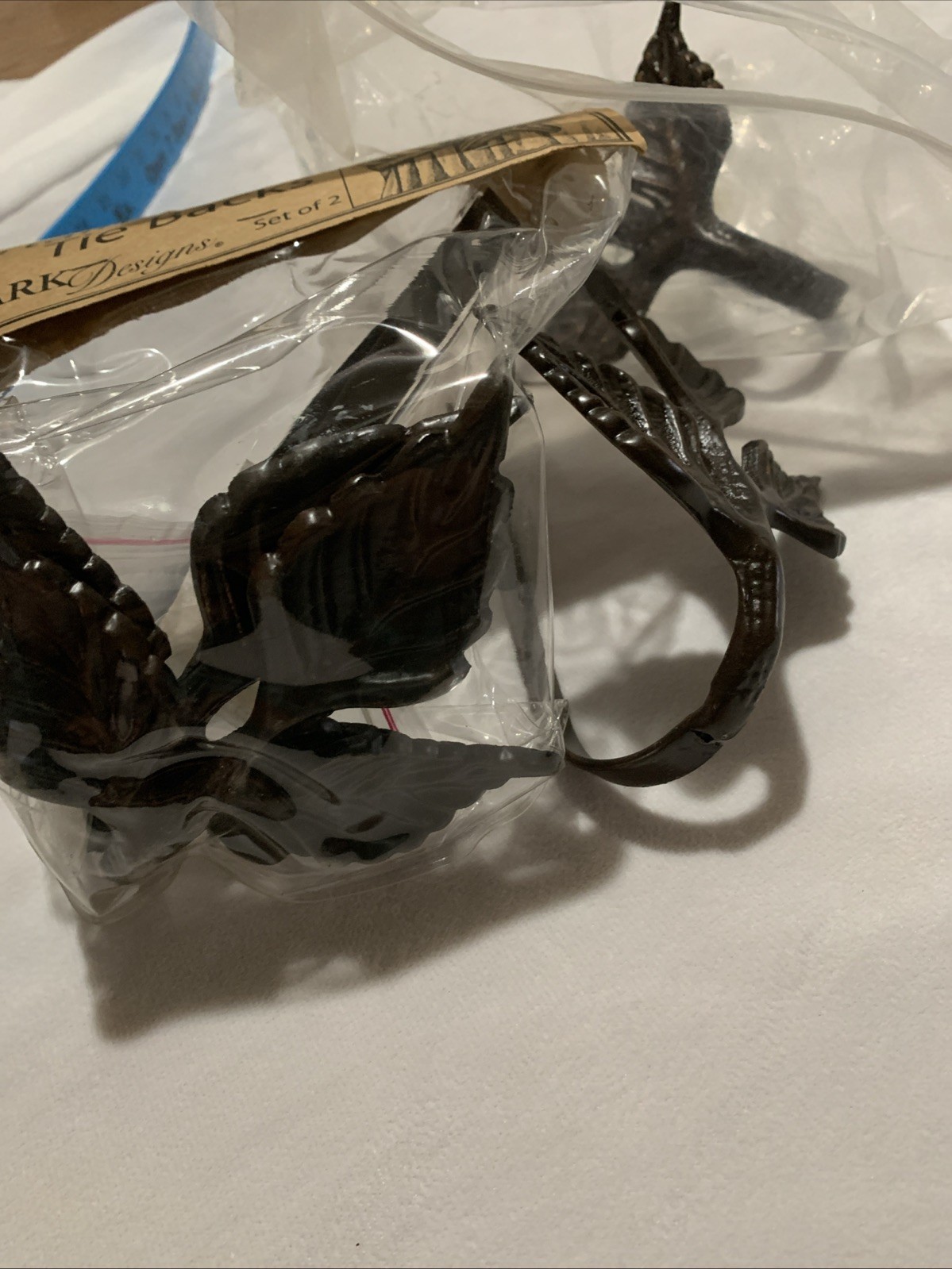 Metal Leaf Curtain Tie-Backs “Birch Wood” Finish Package & Hardware 2 Sets