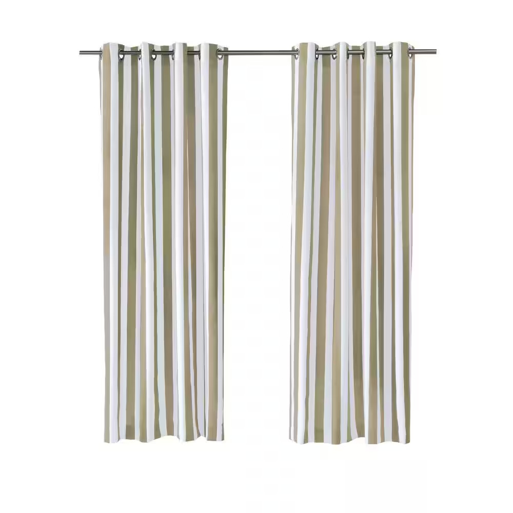 Taupe Striped Outdoor Grommet Room Darkening Curtain – 50 In. W X 96 In. L