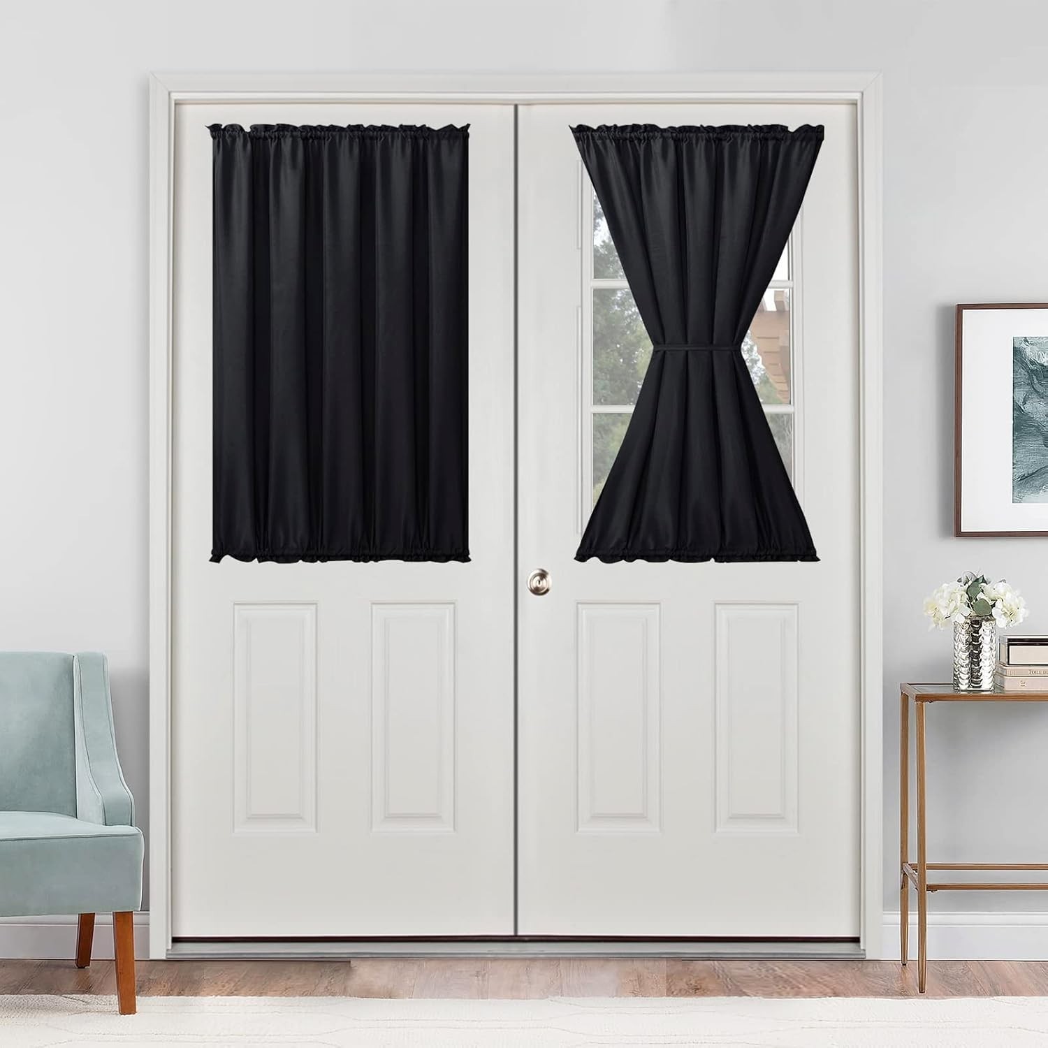 French Door Curtain for Small Window Rod Pocket Short Panel 52×40 Black