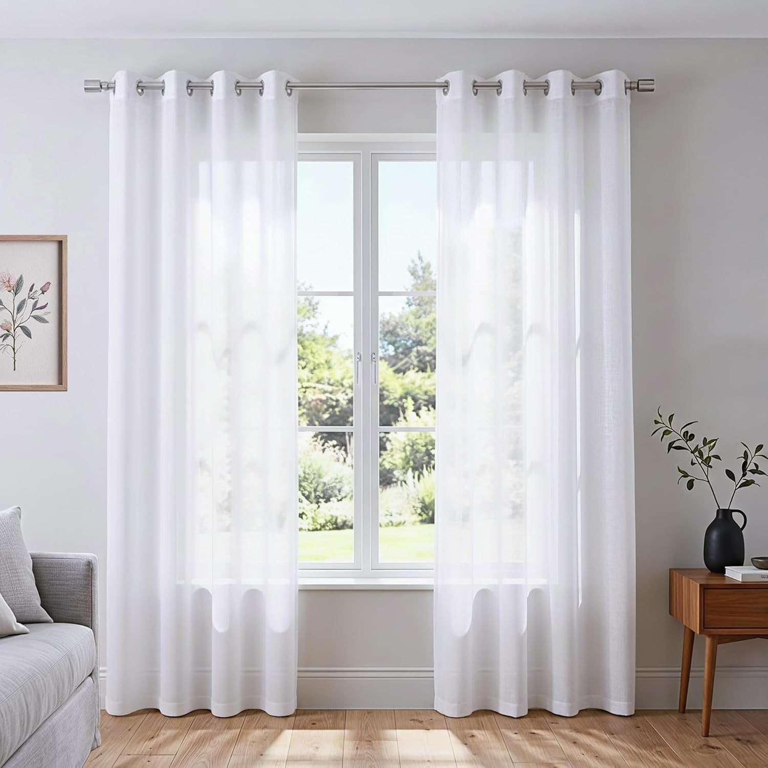 90 Inch Curtains Long,Sheer Grommet White Sheers for Bedroom Living Room,90 in L