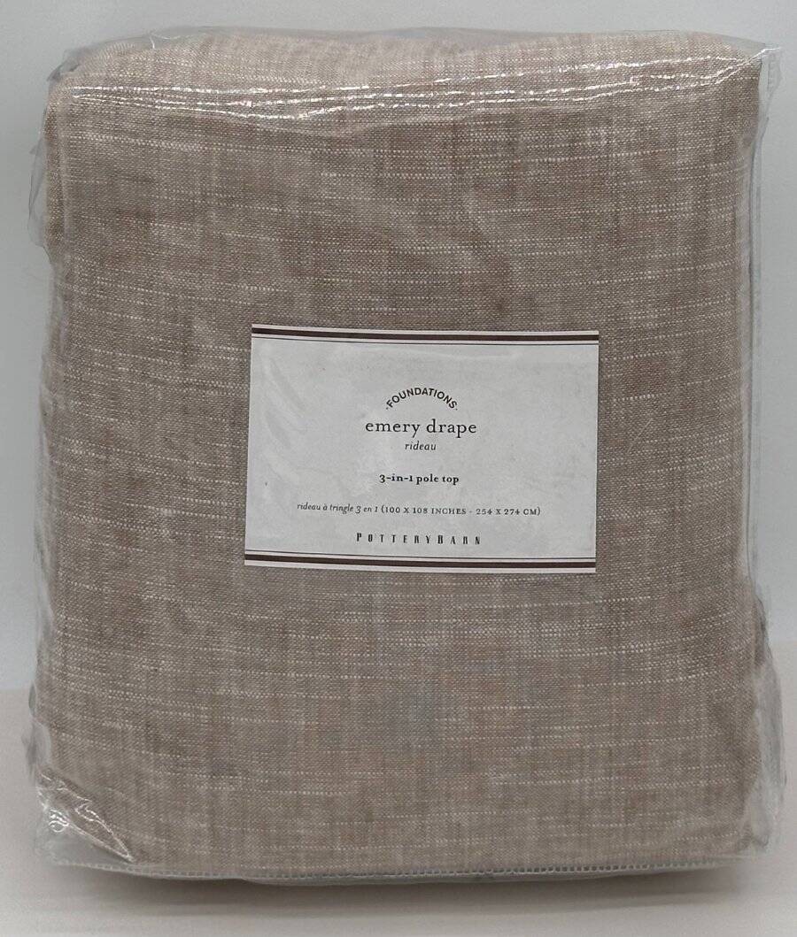 Pottery Barn Emery Linen Poletop Drape Curtain (1) 100 x 108 ~ Oatmeal