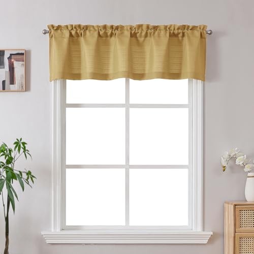 Valance for Windows, Light Filtering Faux Linen 60″W x 14″L (Pack of 1) Gold