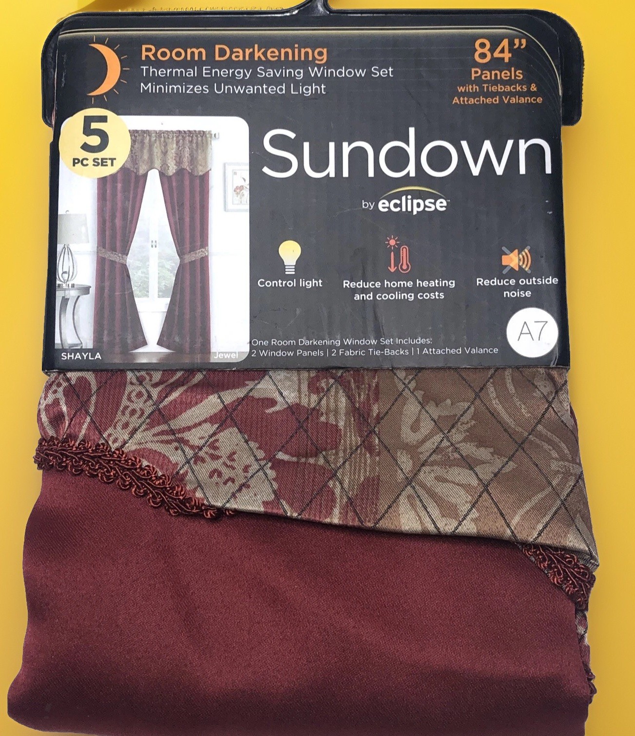 5 PC SET ) Sundown Eclipse Room Darkening Rod Pocket Panel Pair 52” x 84”