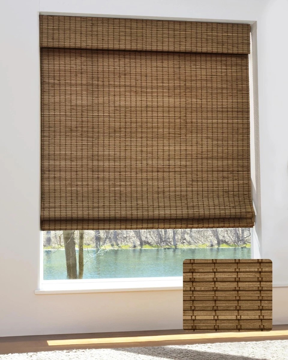 Cordless Bamboo Roman Shades 22.5″ W x 48″ H – Natural Window Blinds, Teak Color