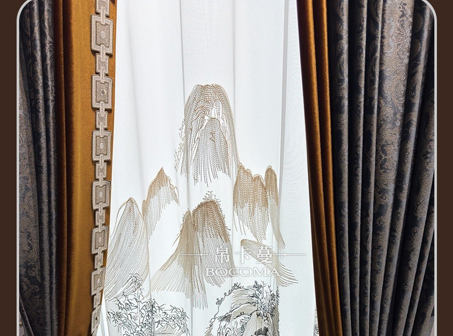 European grey bronzing embroidery flannel valance window curtain tulle M1911