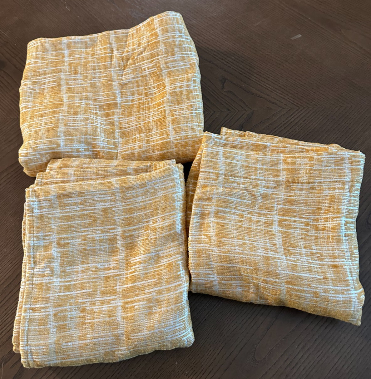 3 Etched Grid Cotton Canvas Curtain 84×37 Panels Horseradish Yellow White Used