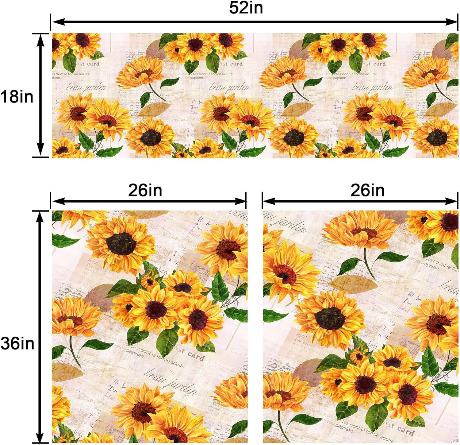 Sunflower Window Curtains Set with Valance 3Pcs Farmhouse Sunflower Kitchen Curt