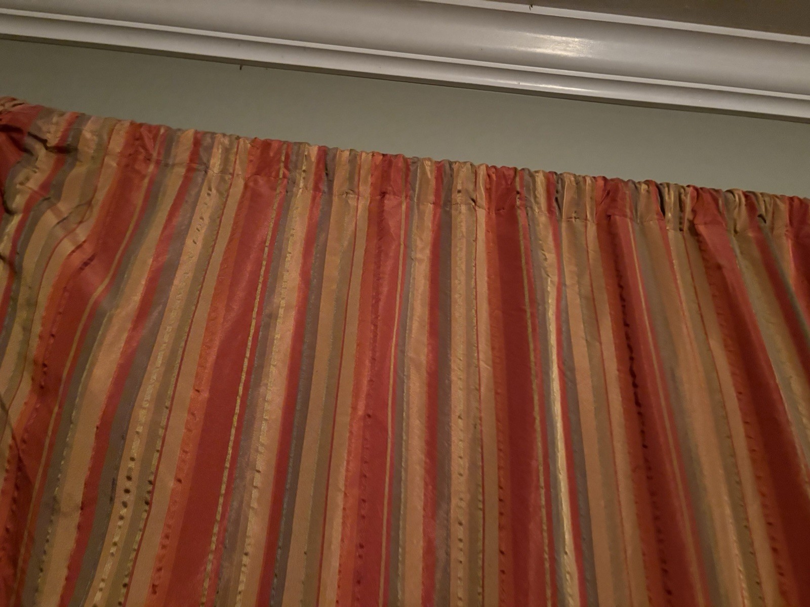 Striped Red Gold Green Rod Pocket Window Curtains & Drapes for Bedroom