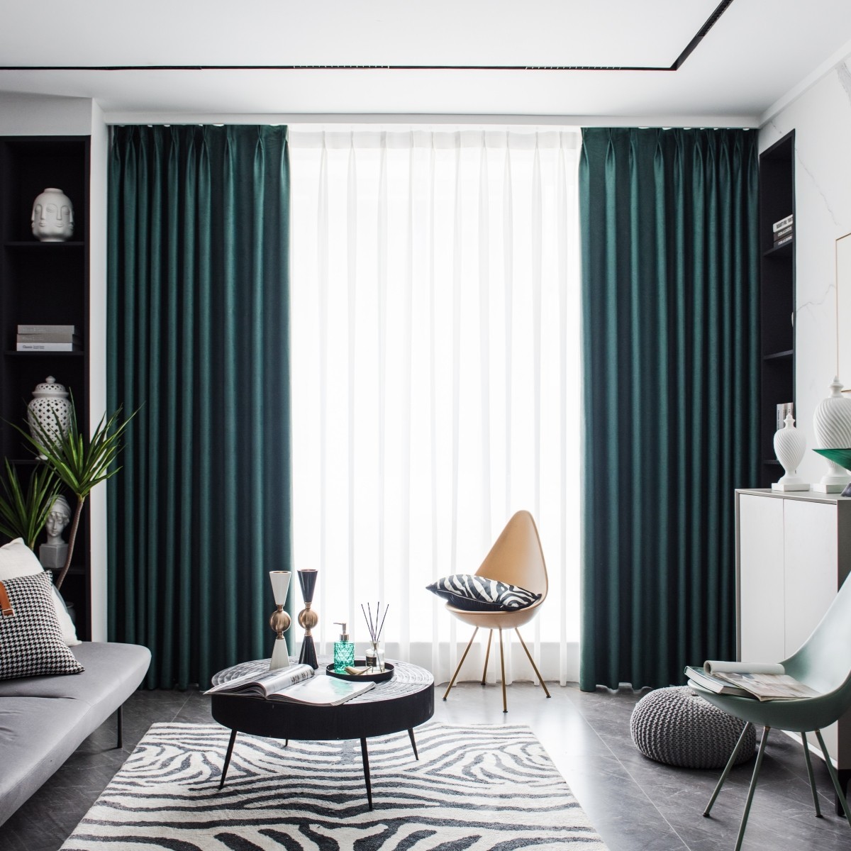 Dark Green Floral Blackout Curtains Grommet Top Drapes, 2 Panels, 52x84inch