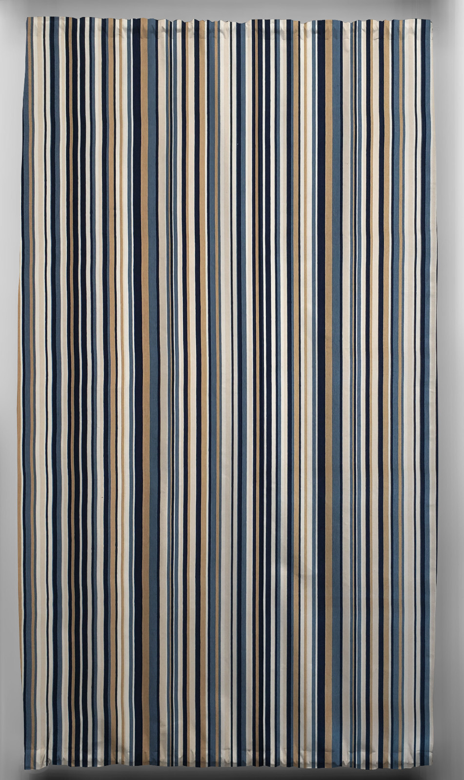 Blue Khaki Beige Stripes French Door Curtain Panel with Tie Back