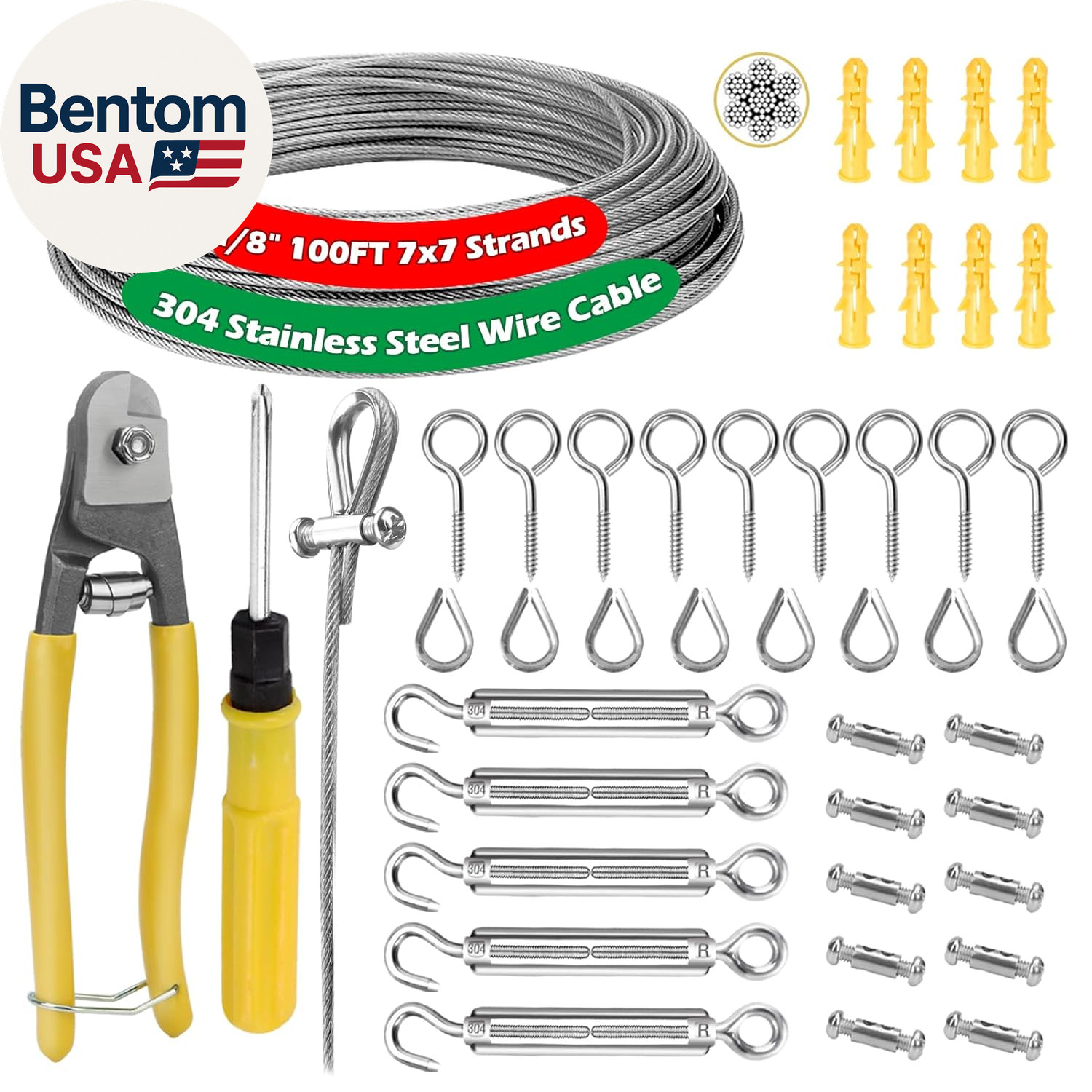 1/8″ Metal Curtain Wire Hanging System, 100Ft 7×7 Strands 304 Stainless Steel Vi