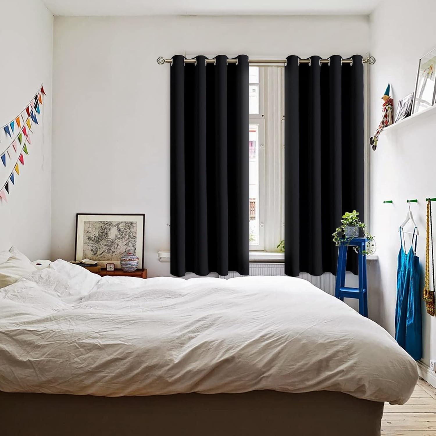 Black Blackout Curtains for Bedroom 63 Inch Length 2 Panels Set, Room Darkeni…