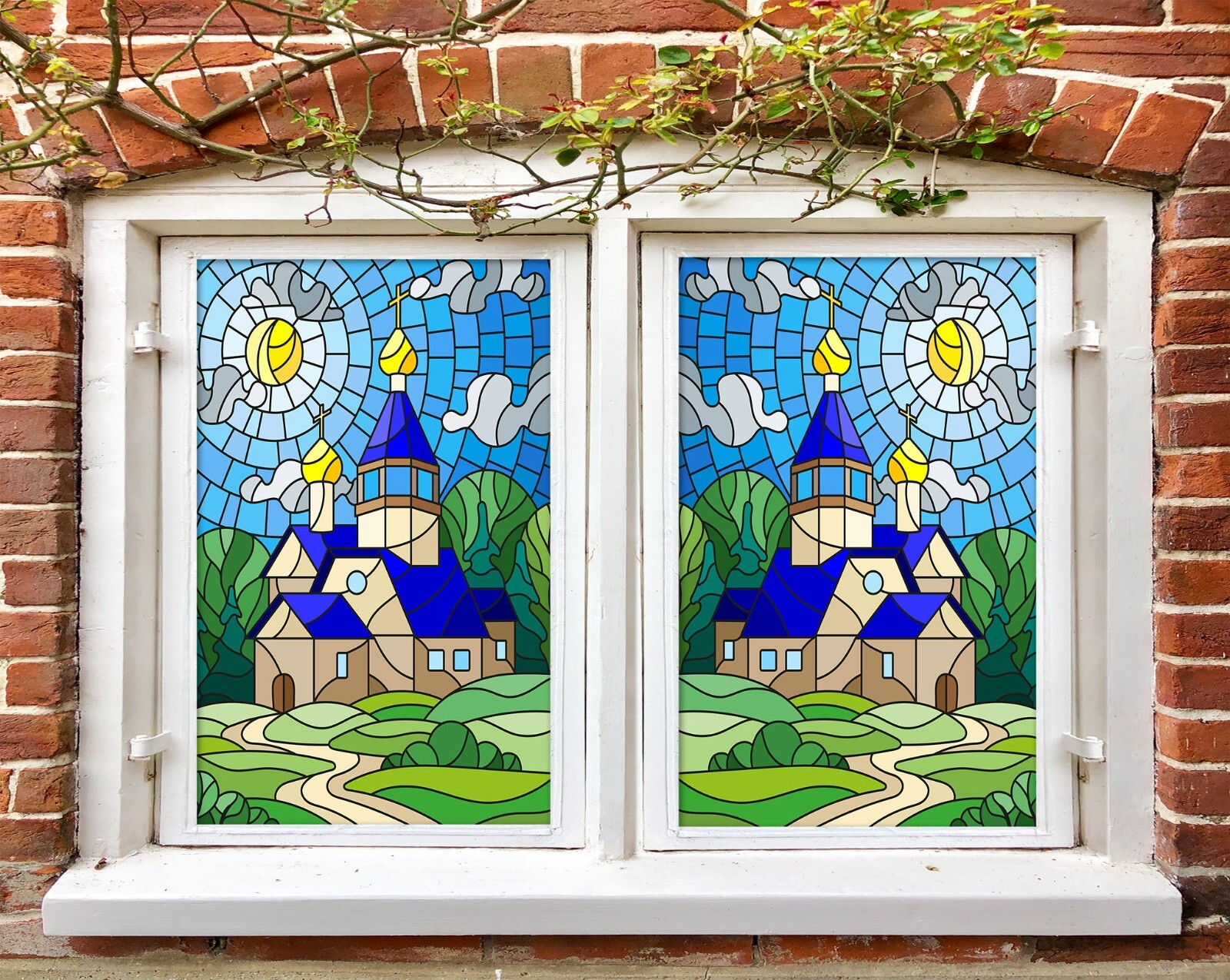 3D Houses Grassland A103 Window Film Print Sticker Cling Stained Glass UV Sinsin