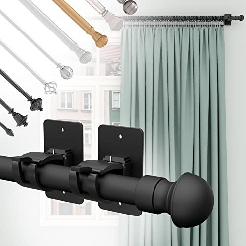 4 Pieces Self Adhesive Curtain Rod Bracket, Universal Plastic 4 Pcs Black