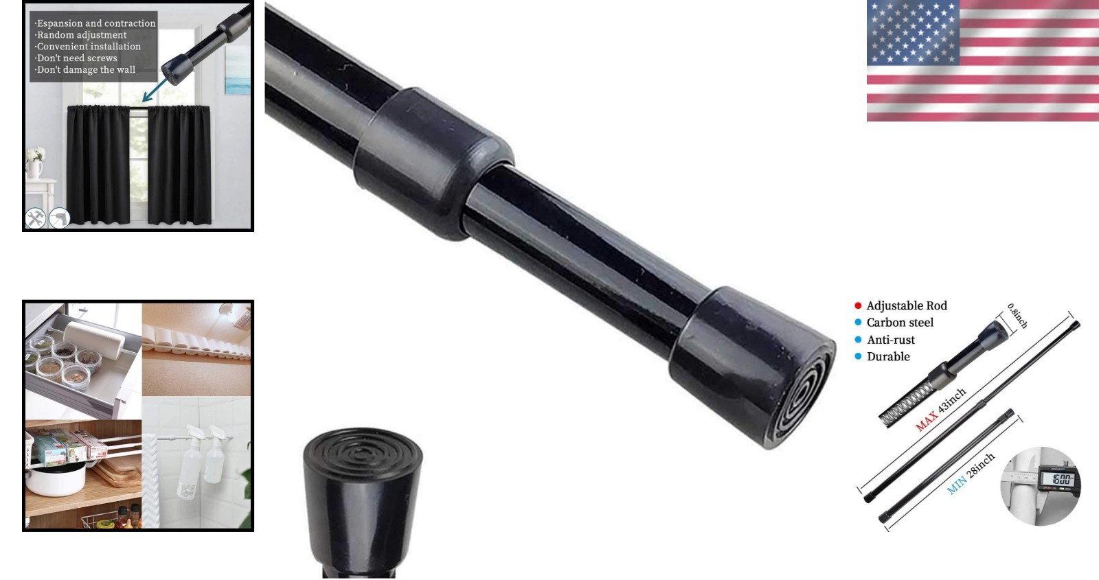 Versatile Non-Slip Spring Tension Rod 28-43 Inch – Ideal for Windows & Closets