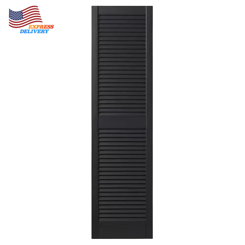 12 In X 55 In Open Louvered Polypropylene Shutters Pair in Black FREE SHIPPING