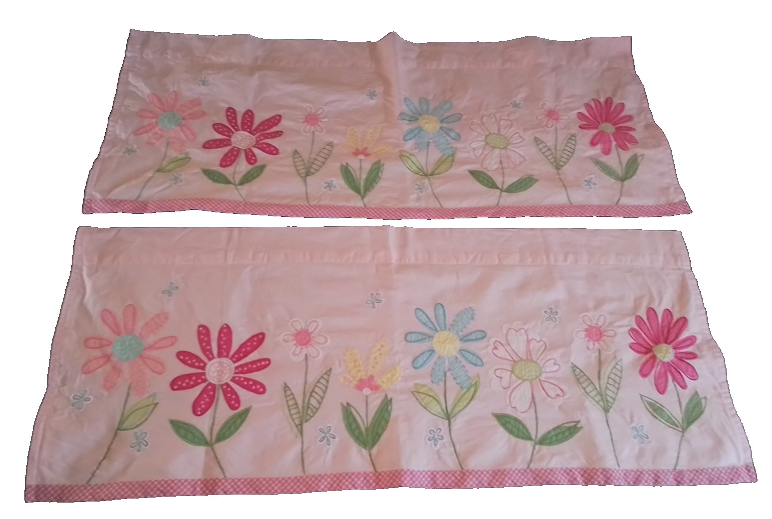 Pottery Barn Kids Daisy Garden Chic Valance Pair Pink Gingham Flowers
