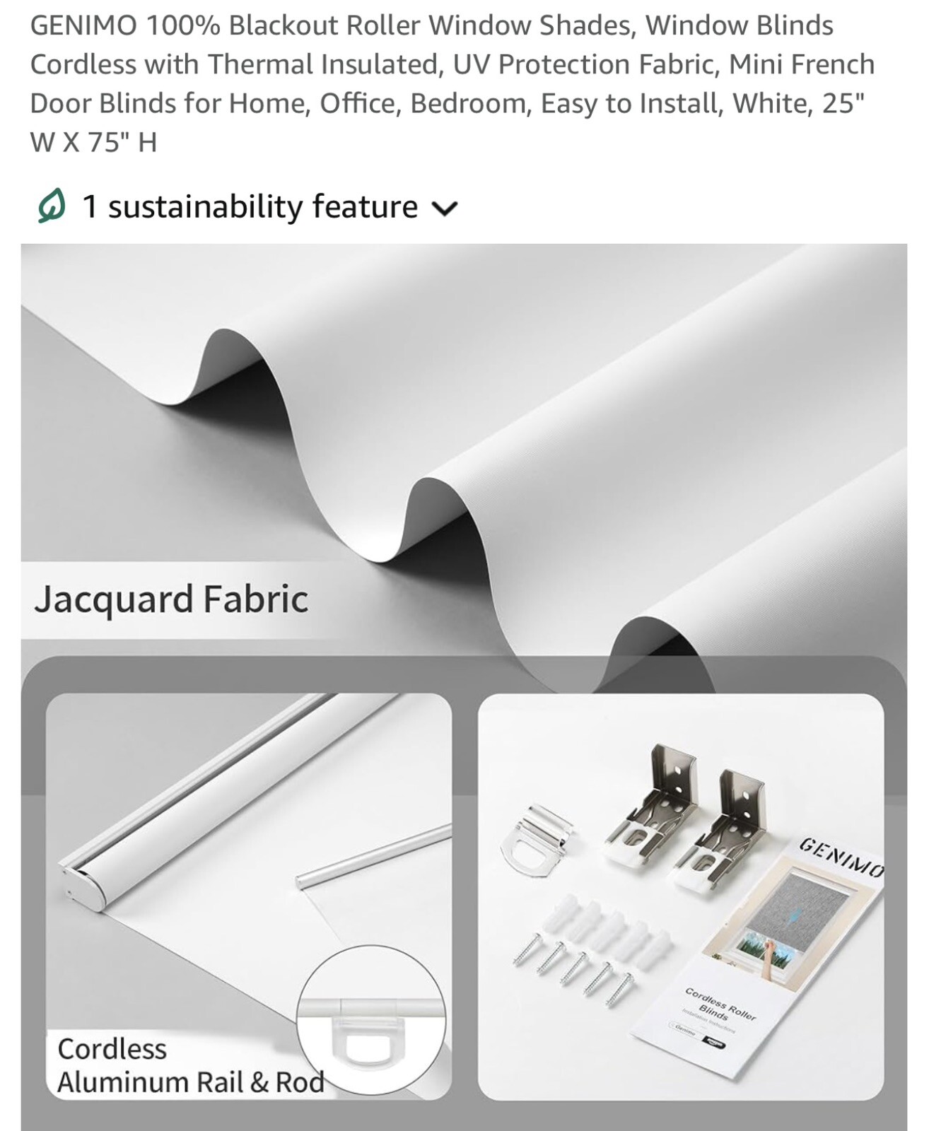 GENIMO 100% Blackout Roller Window Shades, White, 10 X 72