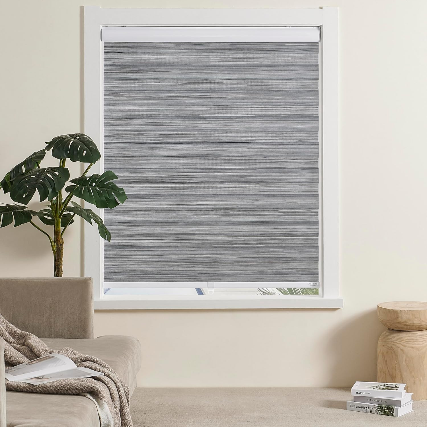 Cordless Zebra Blinds 40″x72″ Grey – Light Filtering Roller Shades for Home