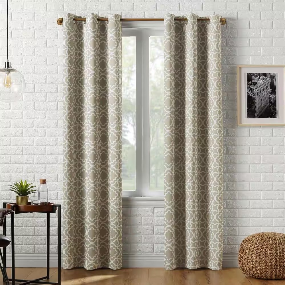 Barnett Trellis Taupe Polyester 40 In. W X 63 In. L Grommet Blackout Curtain (Si