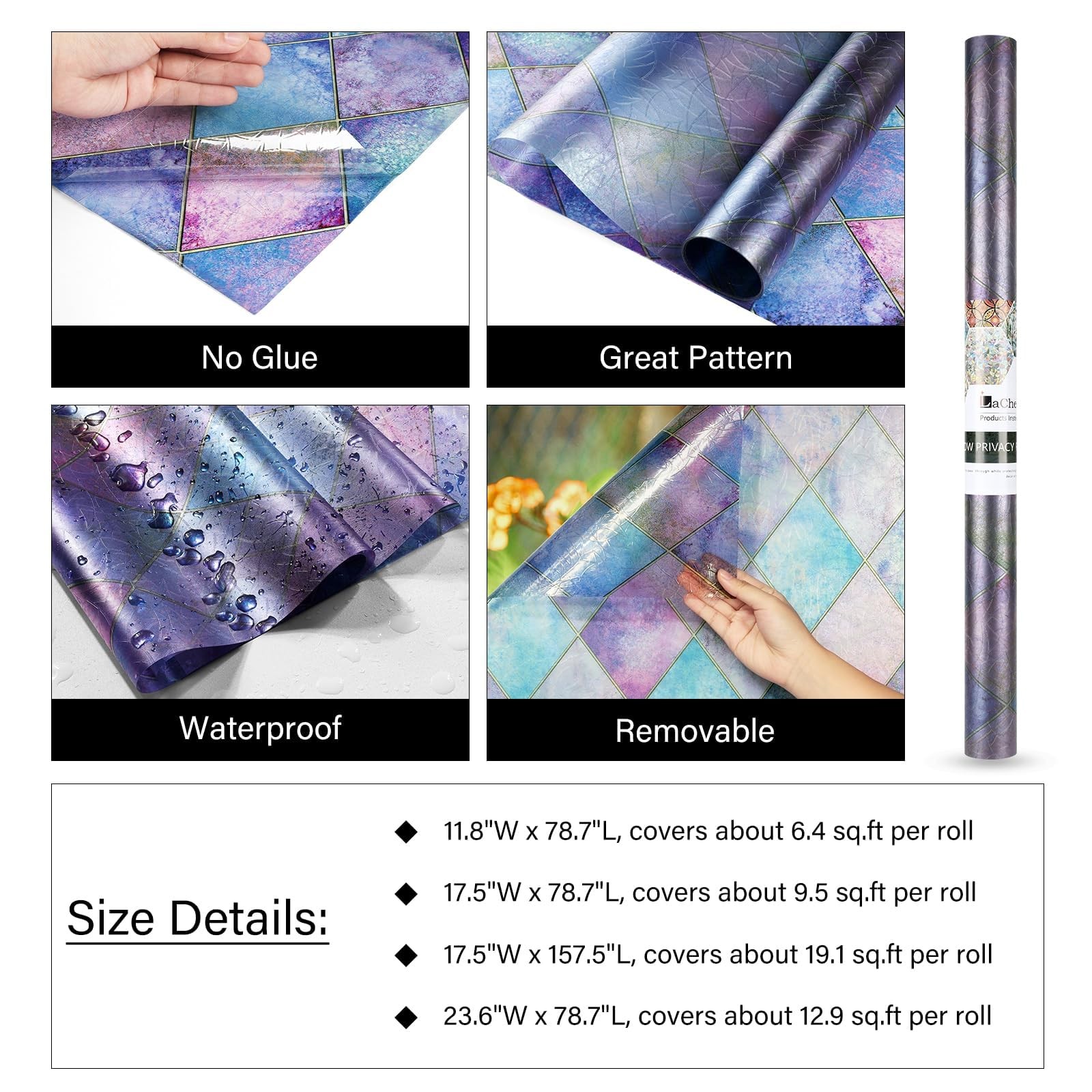 23.6″x78.7″ Window Privacy Film Static Cling Stained Glass Window Film Decora…