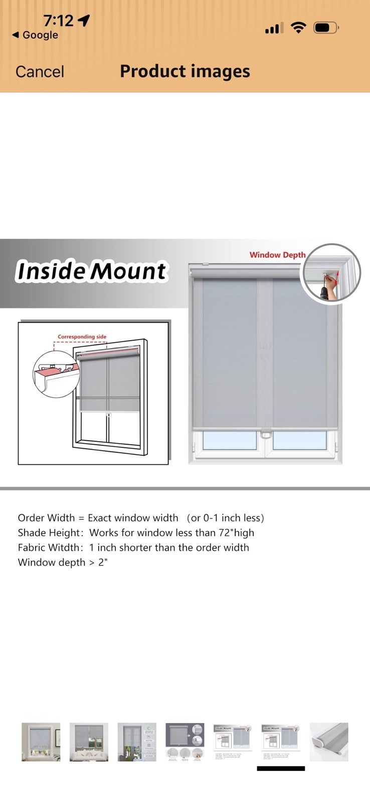 Cordless Roller Shades Light Filtering with 5% Openness 30″ W x 72″ H (Grey)