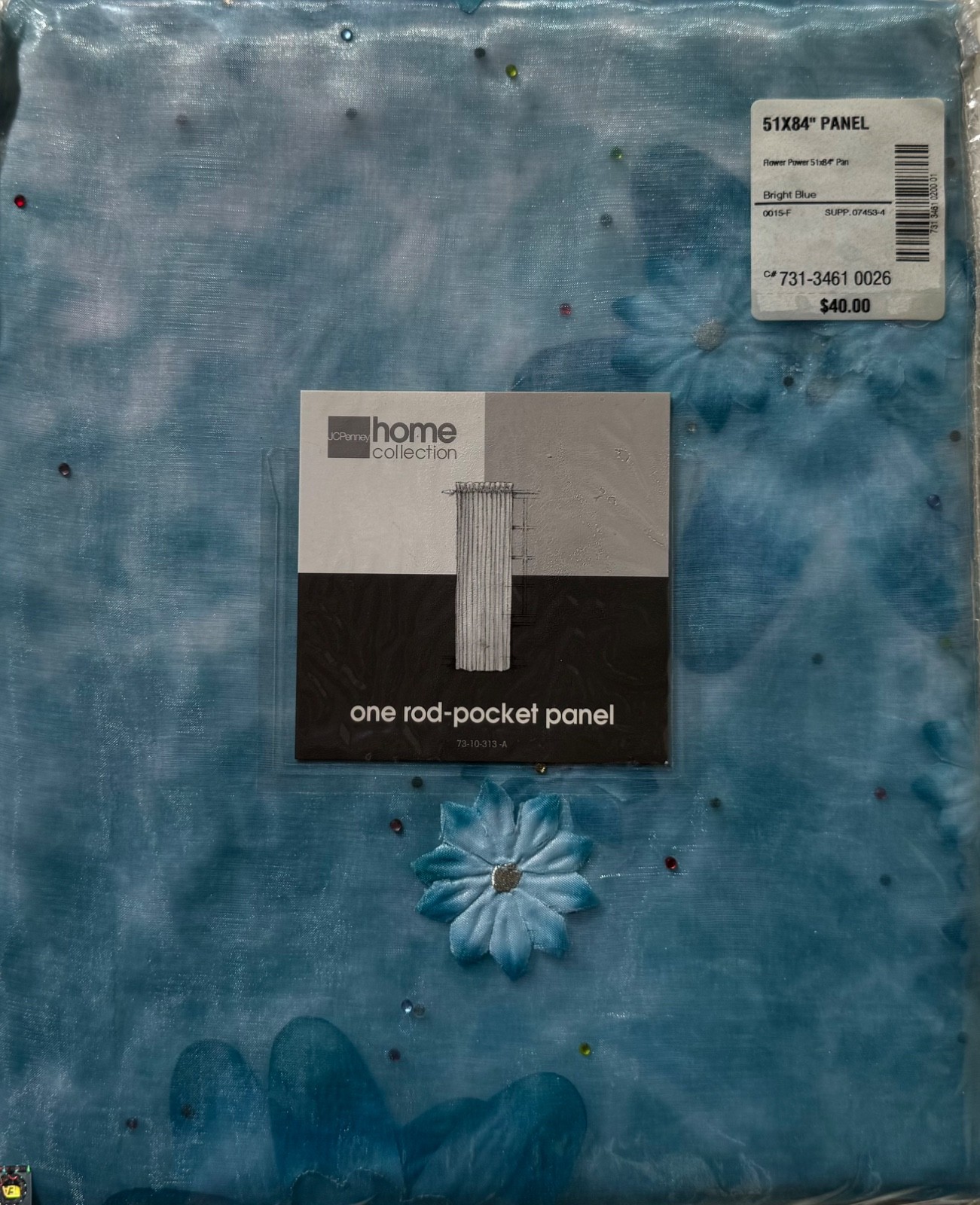 JC Penney 84″ Bright Blue Flower Sheer Curtains Textured Rod Pocket Shabby Chic