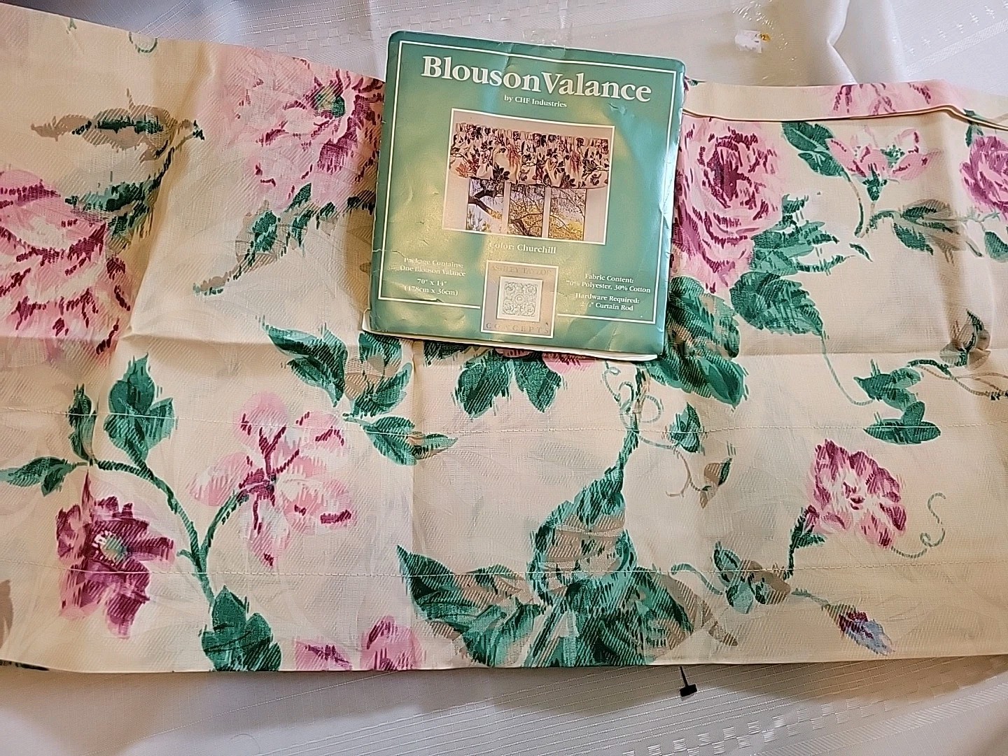 1 New Pink Ivory Floral Blouson Valance 14×70″ Ashley Taylor Churchill