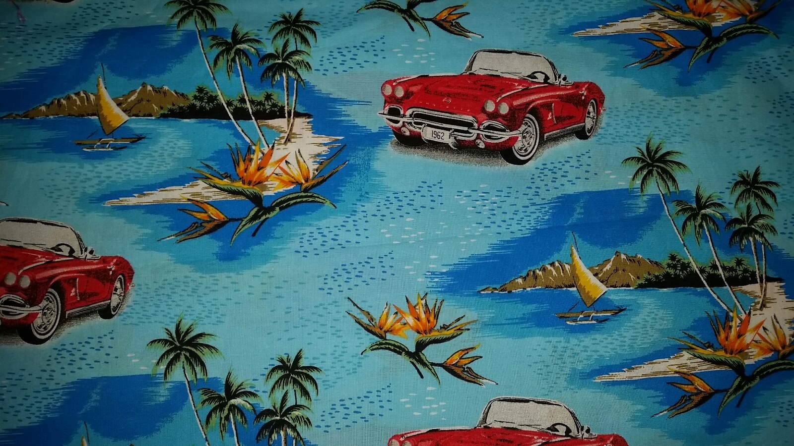 LINED WINDOW VALANCE 42X12 GENERAL MOTORS GM VINTAGE RED CAR ISLAND OCEAN TRAVEL