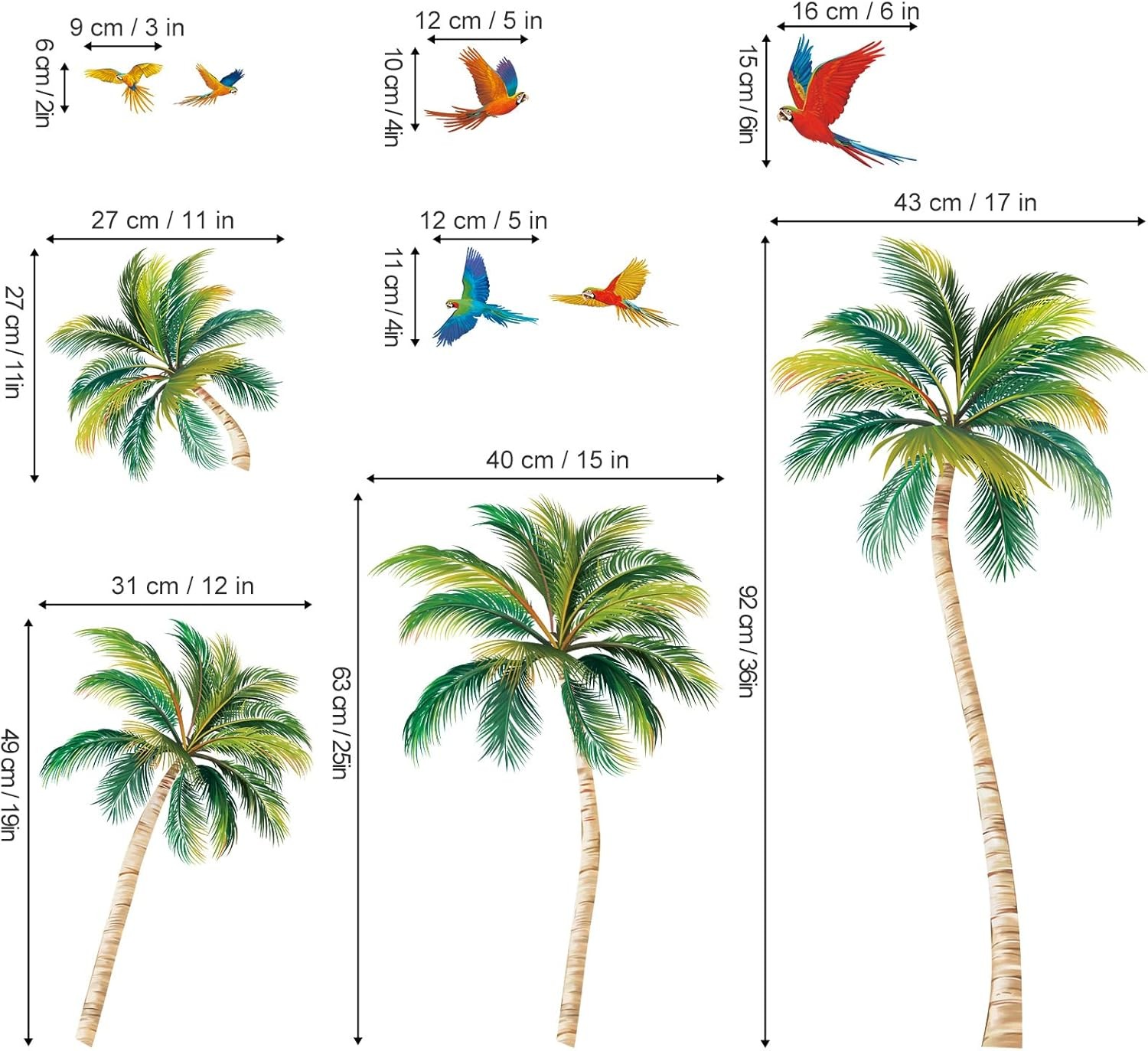 wondever Tropical Window Clings Palm Tree Birds Glass Sticker Decal Anti