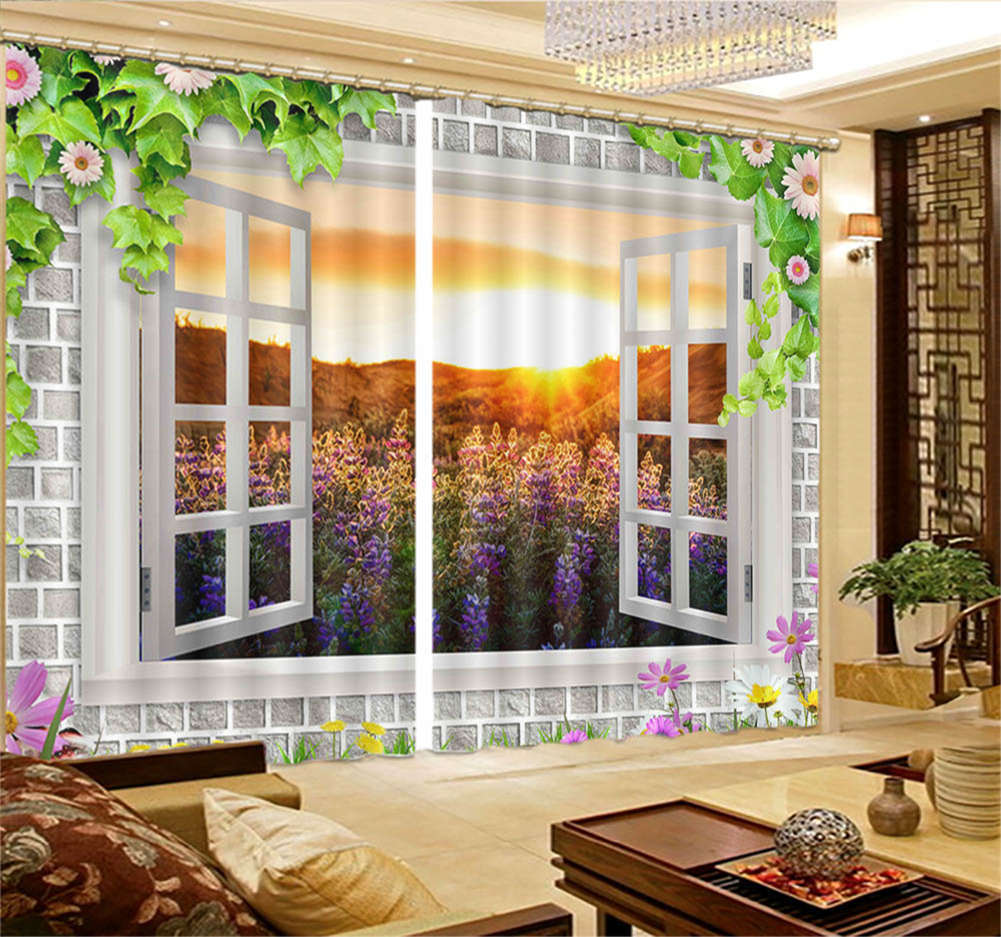 Lavender Manor Sunset 3D Curtain Blockout Photo Printing Curtains Drape Fabric