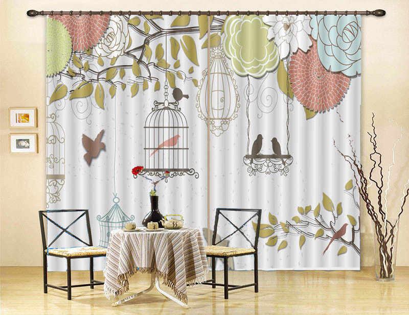 Fine Bird Cage 3D Curtain Blockout Photo Printing Curtains Drape Fabric Window