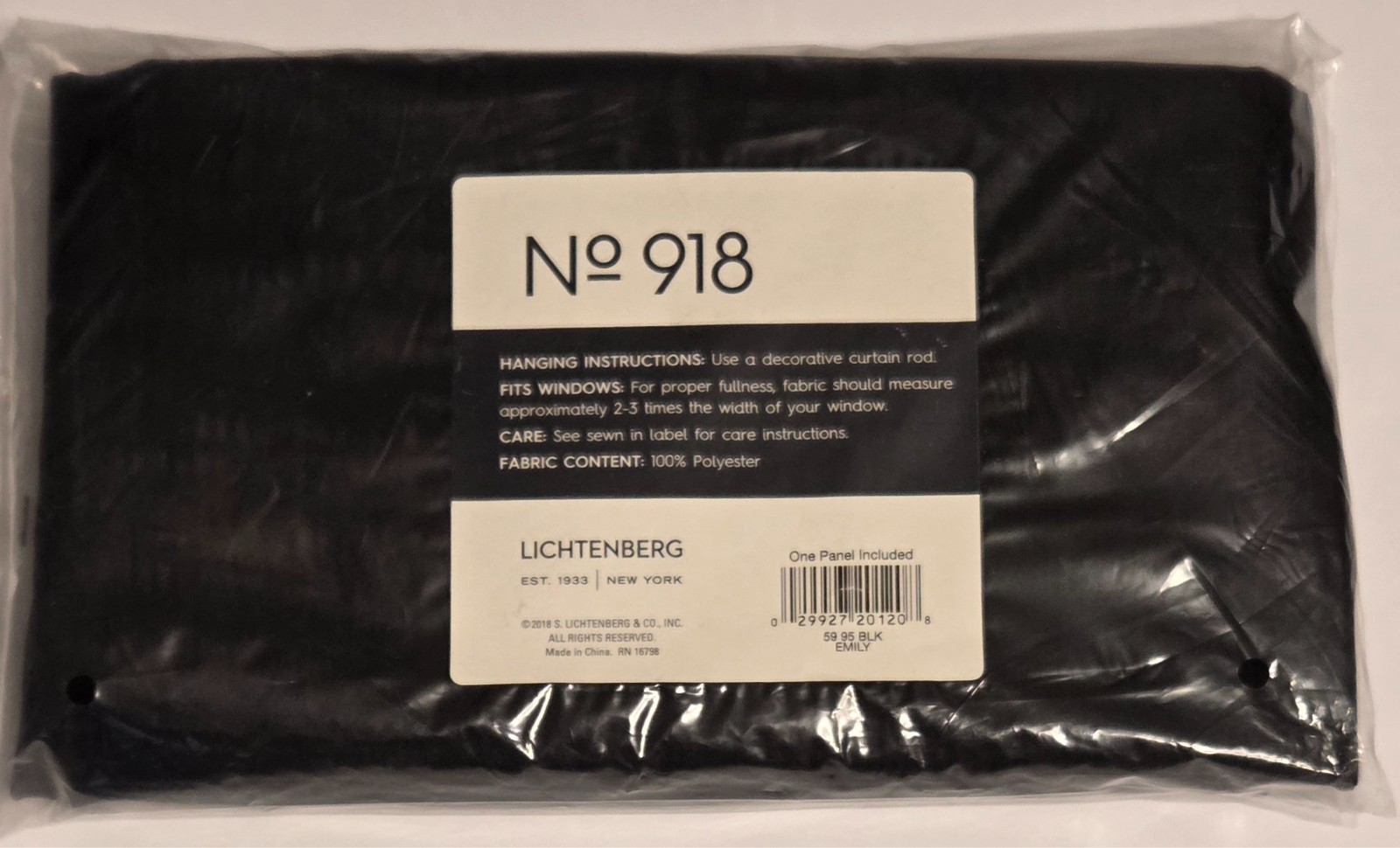 NEW – Lichtenberg No. 918 – Black – One Panel Curtain 59″ x 95″