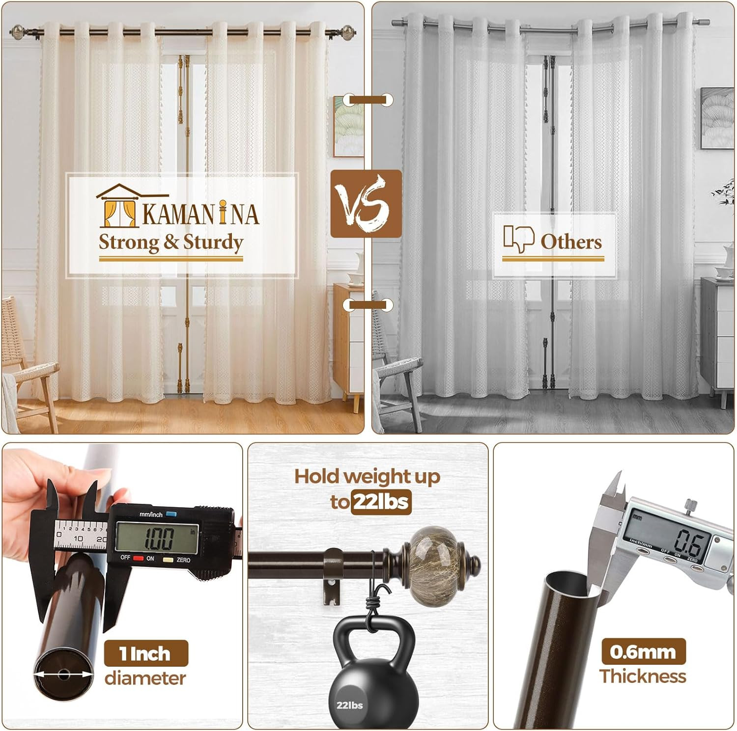 2 Pack Curtain Rods for Windows 48 to 84 Inches (4-7Ft), 1 Inch Single Heavy Dut